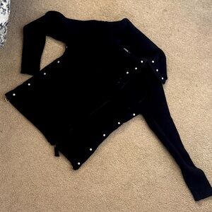 Black cowl high fashion tutke neck with metal button grommets and zipper